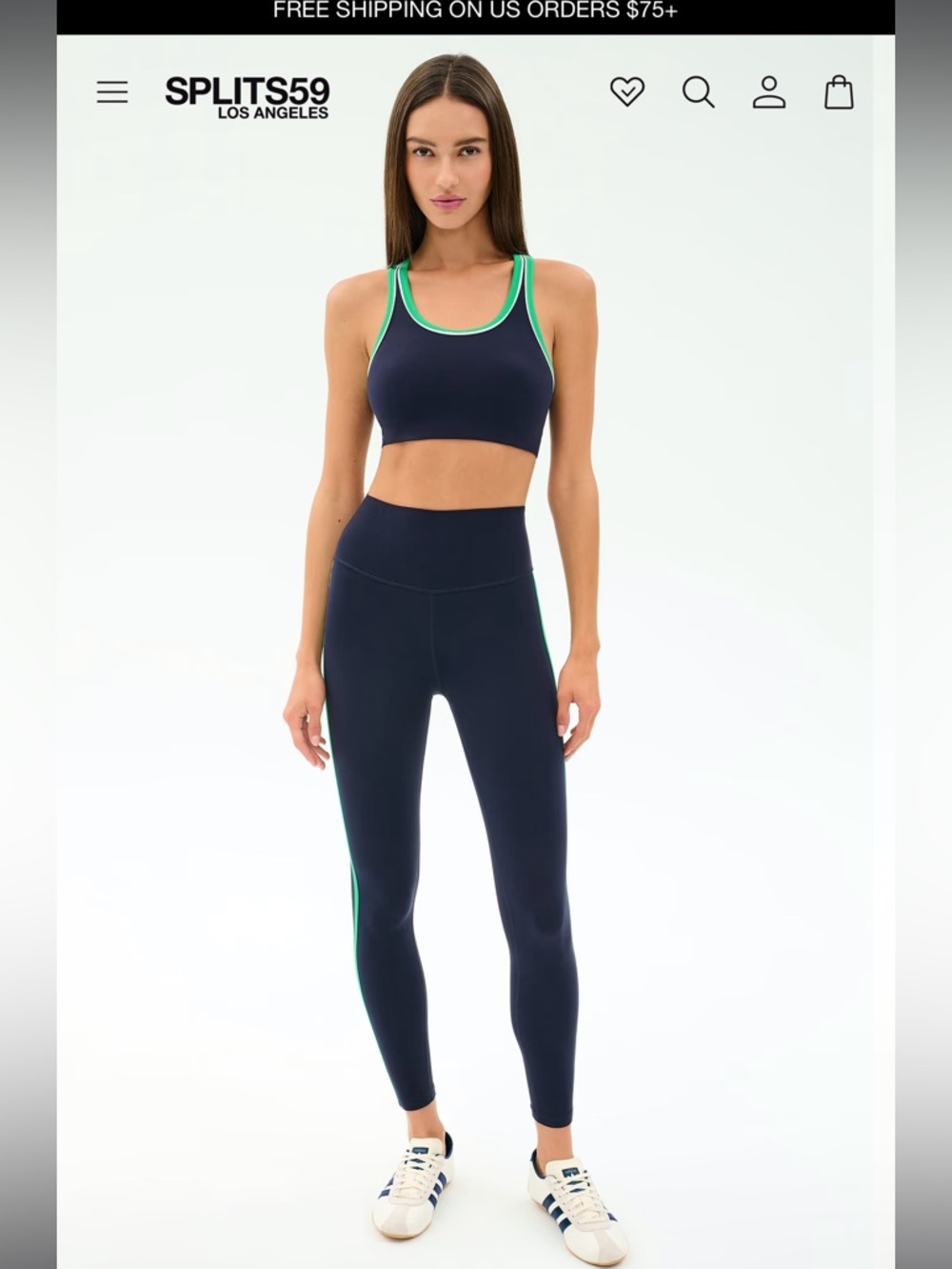 Splits59 Navy Active Bra and Leggings with Green Trim